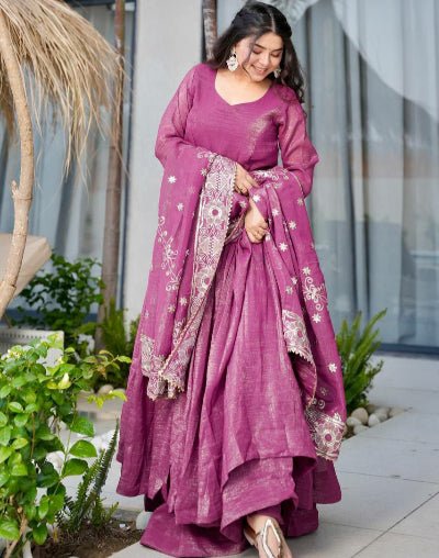 Dark Mauve Pink Anarkali Sharara Suit Set - BONYHUBSALWAR KAMEEZ