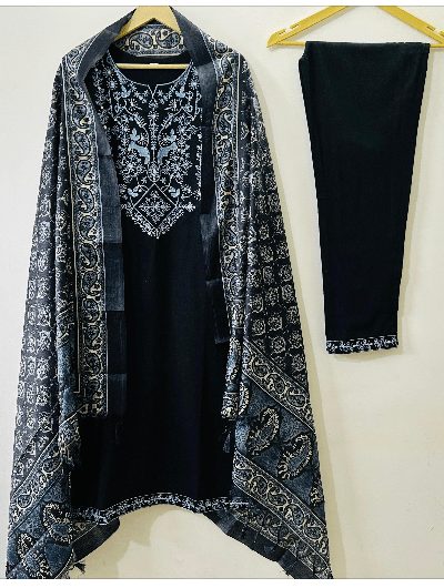 Dark Navy Blue Cotton Anarkali Suit Set - BONYHUBSALWAR KAMEEZ