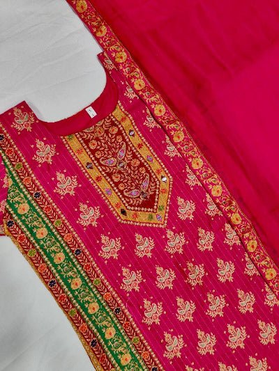 Dark Pink Plus Size Maslin Digital Print Salwar Suit Set - BONYHUBSALWAR KAMEEZ