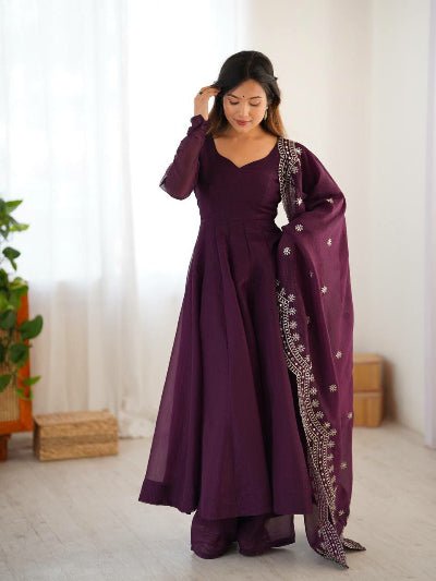 Dark Purple Festive Flair Anarkali Suit Set - BONYHUBSALWAR KAMEEZ