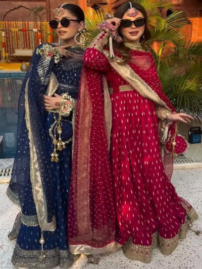 Designer Chinon Silk Embroidered Anarkali Suit Set - BONYHUBSALWAR KAMEEZ