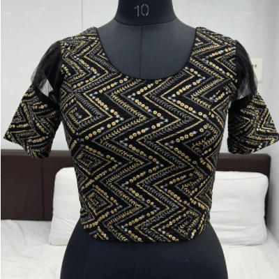 Gold Embroidery Stretchable Sari Blouse Ready to wear - BONYHUBblouses