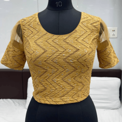 Gold Embroidery Stretchable Sari Blouse Ready to wear UK Next Day - BONYHUBblouses
