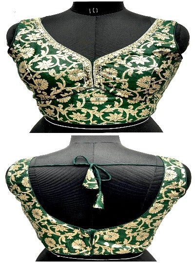 Green Dola Silk Zari Readymade Stitched Blouse UK Next Day - BONYHUBblouses