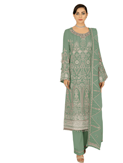 Green Pastel Bridal Embroidery Georgette Salwar Suit UK Next Day - BONYHUBSALWAR KAMEEZ