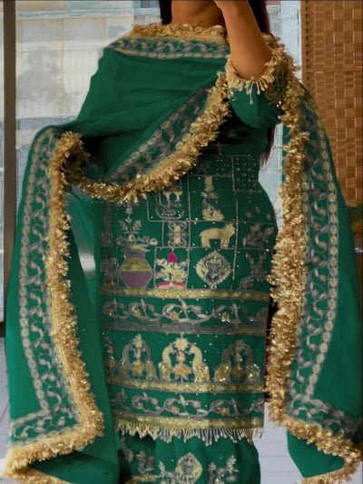 Green Sequins Embroidered Work Punjabi Suit Set - BONYHUBSALWAR KAMEEZ