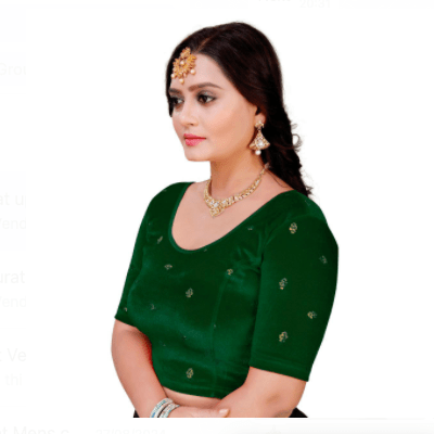 Green Velvet Butti Stretchable Sari Blouse - BONYHUBblouses