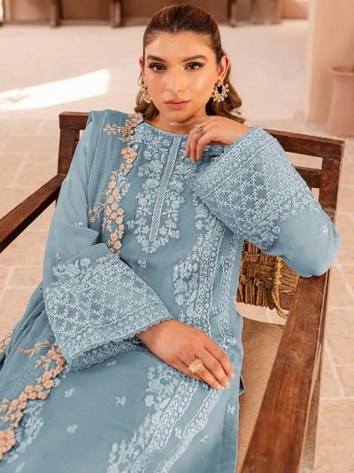 Gulbahar Collection: Blue Georgette Heavy Embroidery Salwar Suit UK Next Day - BONYHUBSALWAR KAMEEZ
