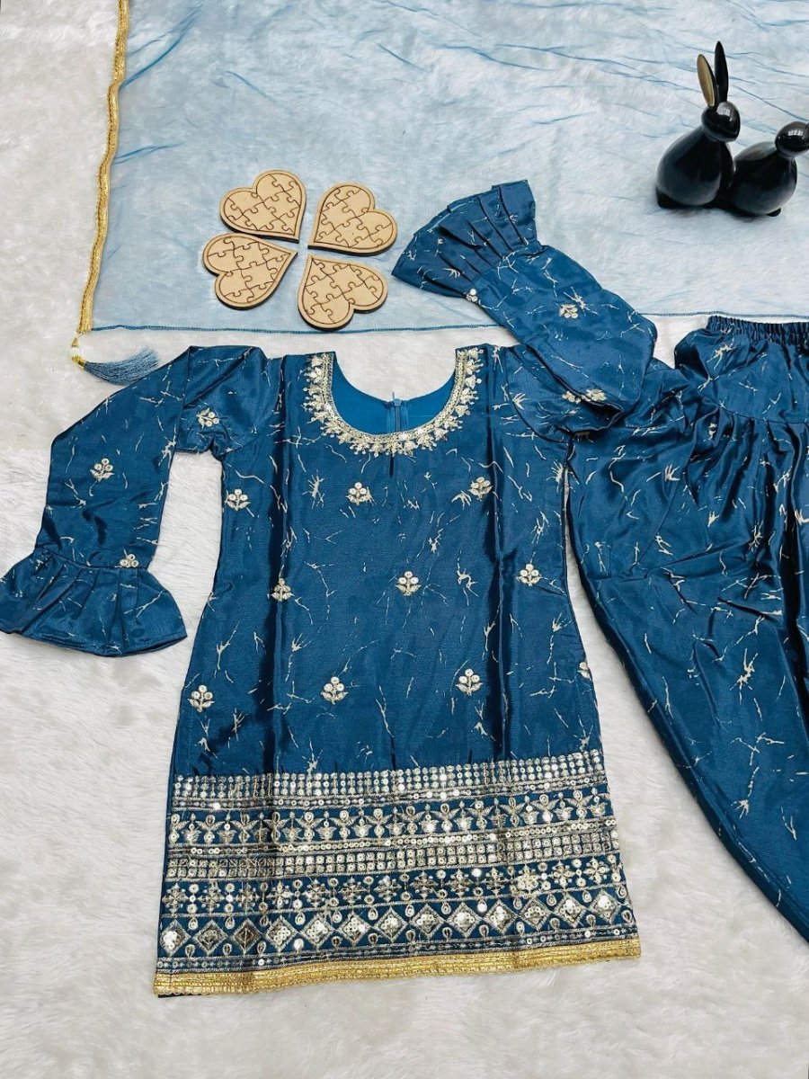 Kids Blue Festive Punjabi Suit Set UK Next Day - BONYHUBLehangas