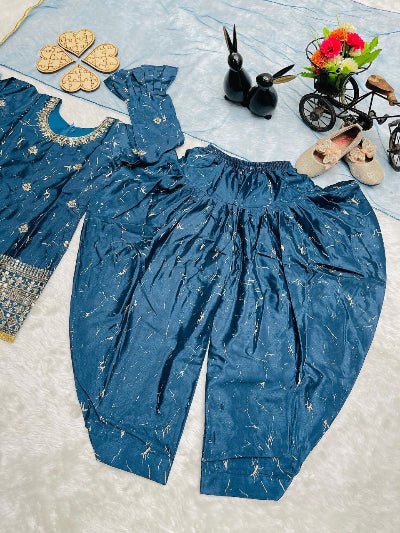 Kids Blue Festive Punjabi Suit Set UK Next Day - BONYHUBLehangas