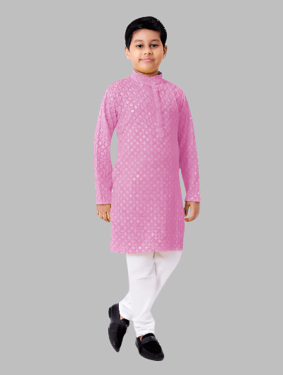 Kids Ethnic Chikankari Boys Kurta Pyjama Set - BONYHUBMEN KURTA
