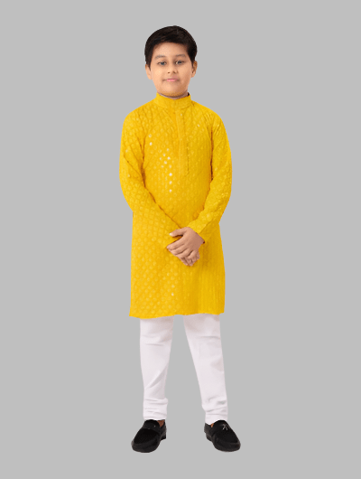 Kids Ethnic Chikankari Boys Kurta Pyjama Set - BONYHUBMEN KURTA