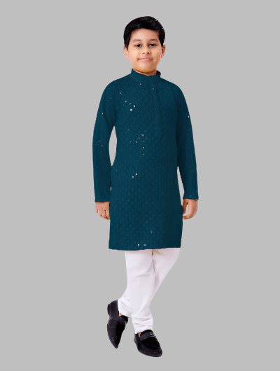 Kids Ethnic Chikankari Boys Kurta Pyjama Set - BONYHUBMEN KURTA