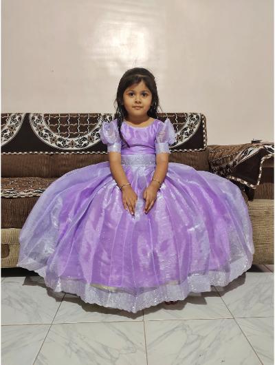Kids Lilac Silk Embroidered Gown with Swarovski Work - BONYHUB