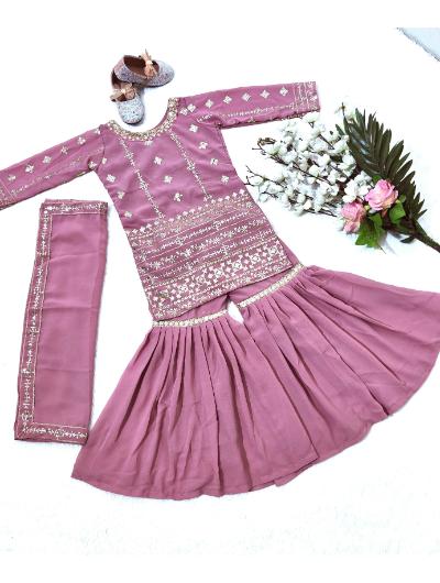 Kids Onion Pink Kurti, Sharara and Dupatta Set - BONYHUBLehangas