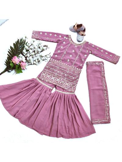 Kids Onion Pink Kurti, Sharara and Dupatta Set - BONYHUBLehangas