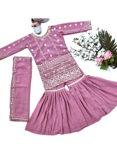 Kids Onion Pink Kurti, Sharara and Dupatta Set - BONYHUBLehangas