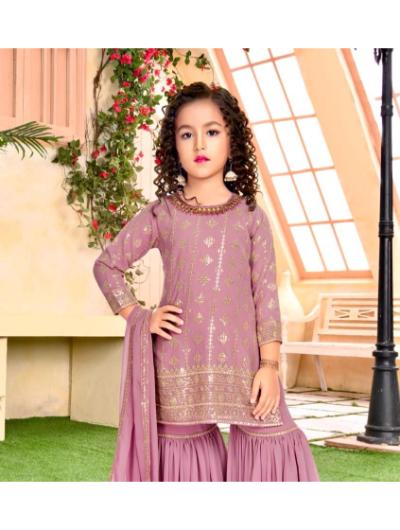 Kids Onion Pink Kurti, Sharara and Dupatta Set - BONYHUBLehangas
