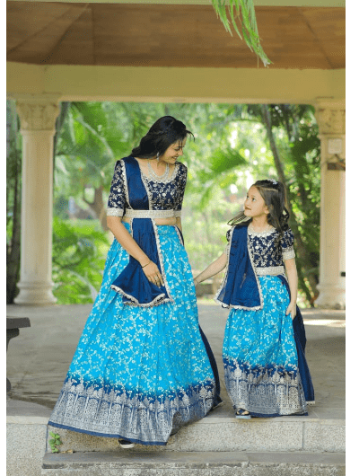 Kids Wedding Sky Blue Lehenga Choli Set UK Next Day - BONYHUBClothing