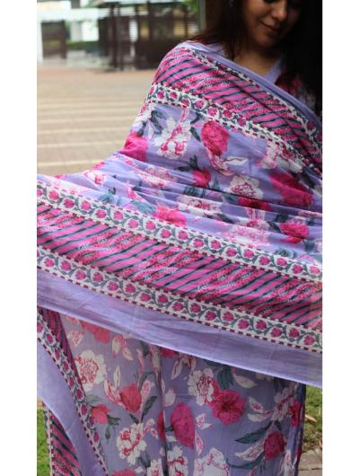 Lavender Hand Work Printed Salwar Suit (Set of 3) - BONYHUBSALWAR KAMEEZ