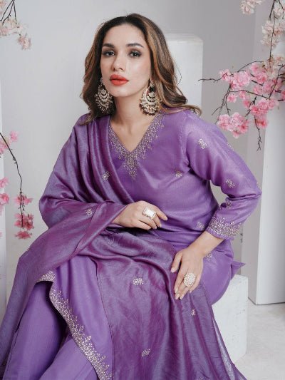 Lavender Rayon Salwar Suit With Silk Blend Dupatta - BONYHUBSALWAR KAMEEZ