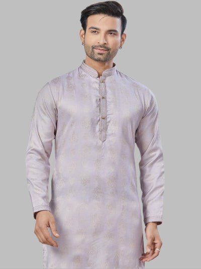 Light Orange Men Jacquard Kurta With Cotton Pajama - BONYHUBMEN KURTA