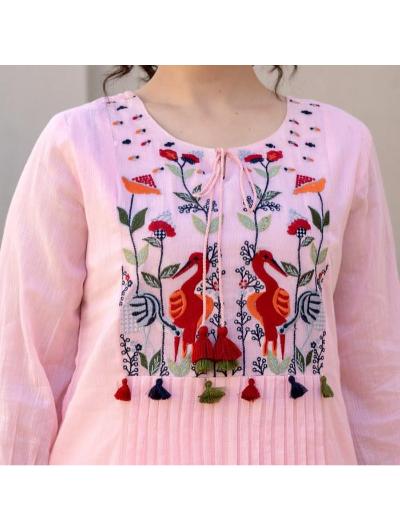 Light Pink Designer Kurti and Pant (Set of 2) - BONYHUBSALWAR KAMEEZ