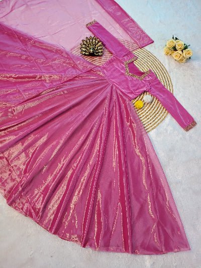 Lilac Velvet & Soft Tissue Silk Anarkali Gown Dupatta Set Of 2 - BONYHUBSALWAR KAMEEZ