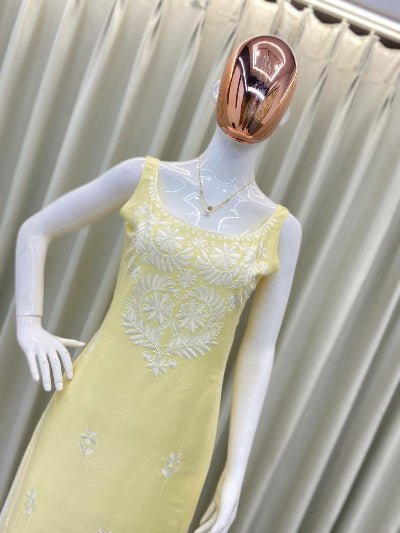 Lime Yellow Embroidered Kurti Palazzo Set Of 2 - BONYHUBSALWAR KAMEEZ