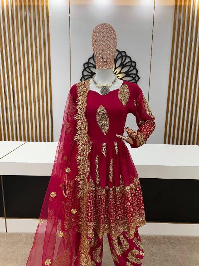 Magenta Gold Dhoti Salwar Suit UK Next Day - BONYHUBSALWAR KAMEEZ