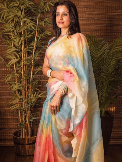 Multicolor Soft Organza Bollywood Saree - BONYHUBSAREE