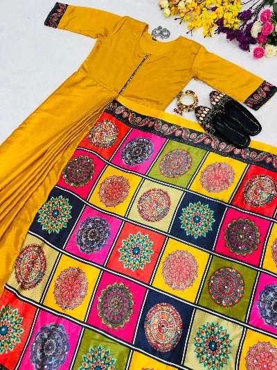 Mustard 10 Second Multicolor Readymade Sari Gown - BONYHUBSAREE