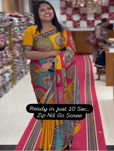 Mustard 10 Second Multicolor Readymade Sari Gown - BONYHUBSAREE