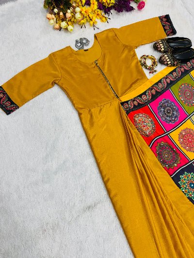 Mustard 10 Second Multicolor Readymade Sari Gown - BONYHUBSAREE