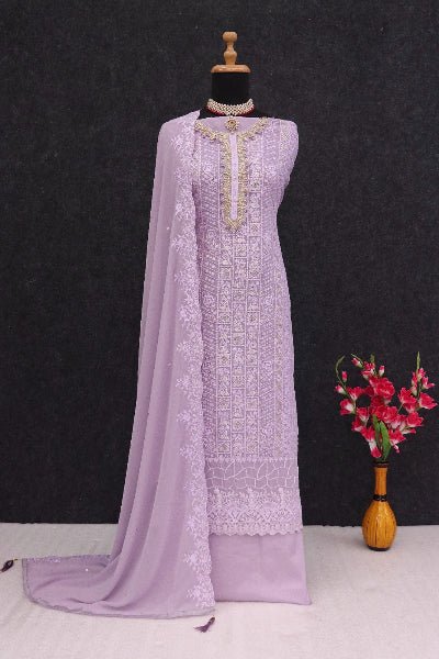 Noor Elegance: Lilac Georgette Embroidered Salwar Suit Set - BONYHUBSALWAR KAMEEZ