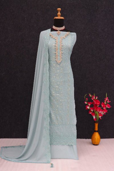 Noor Elegance: Mint Green Georgette Embroidered Salwar Suit Set - BONYHUBSALWAR KAMEEZ