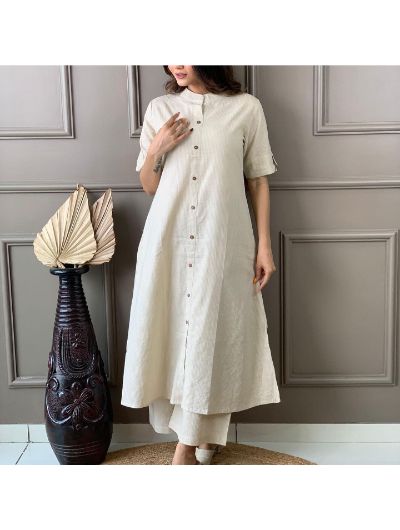 Off White Co - ord Set of Palazzo and Kurti (Set of 2) - BONYHUBSALWAR KAMEEZ