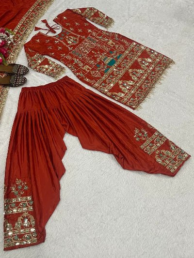 Orange Sequins Embroidered Work Punjabi Suit Set - BONYHUBSALWAR KAMEEZ