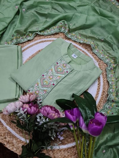 Pastel Green Muslin Silk Anarkali Suit Set - BONYHUBSALWAR KAMEEZ