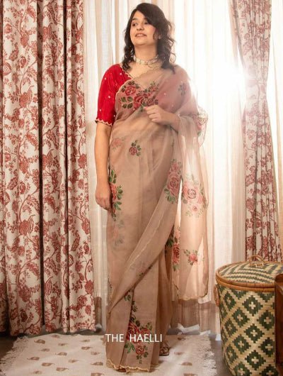 Pastel Organza Designer Saree With Ready Stitched Blouse - BONYHUBSAREE