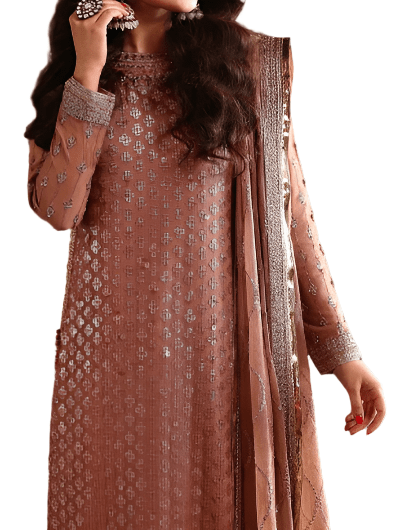 Peach Bridal Embroidery Georgette Salwar Suit UK Next Day - BONYHUBSALWAR KAMEEZ
