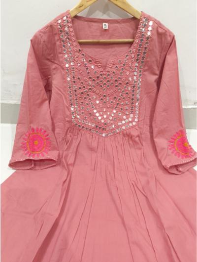 Peach Cotton Hand Work Embroidered Salwar Suit (Set of 3) - BONYHUBSALWAR KAMEEZ