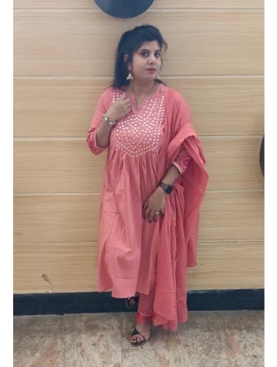 Peach Cotton Hand Work Embroidered Salwar Suit (Set of 3) - BONYHUBSALWAR KAMEEZ