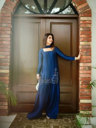 Peacock Blue Beads Moti Work Farshi Suit Set - BONYHUBSALWAR KAMEEZ