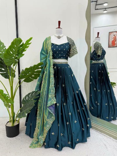 Peacock Blue Luxe Allure Satin Lehenga Choli Set - BONYHUBSALWAR KAMEEZ