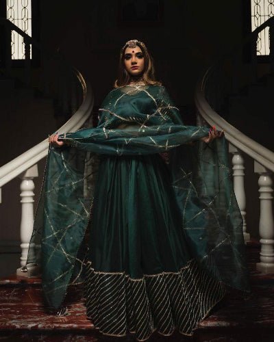 Peacock Green Dola Silk Embellished Gotta Patti Lehenga Choli Set - BONYHUBSALWAR KAMEEZ