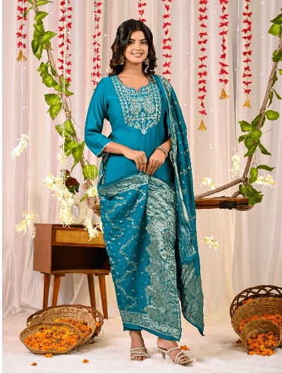 Peacock Silver Salwar Suit Dupatta Uk Next Day - BONYHUBSALWAR KAMEEZ