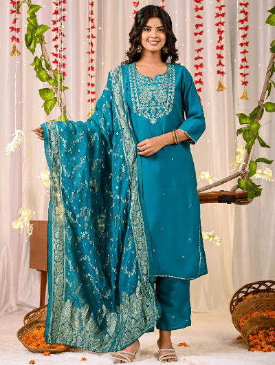 Peacock Silver Salwar Suit Dupatta Uk Next Day - BONYHUBSALWAR KAMEEZ