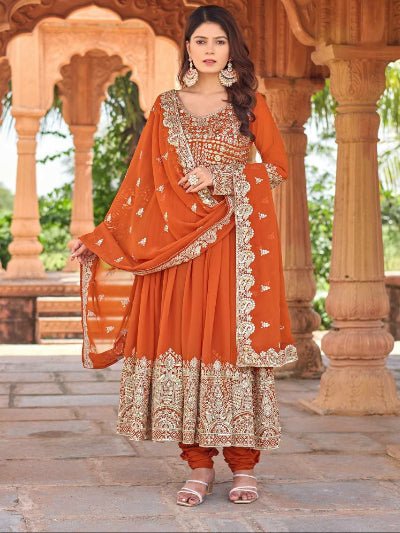 Orange Georgette Embroidery Sequence Work Anarkali Suit - BONYHUBSALWAR KAMEEZ