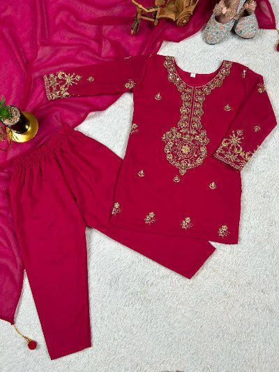 Magenta Pink Kids Georgette Salwar Suit Set - BONYHUBClothing